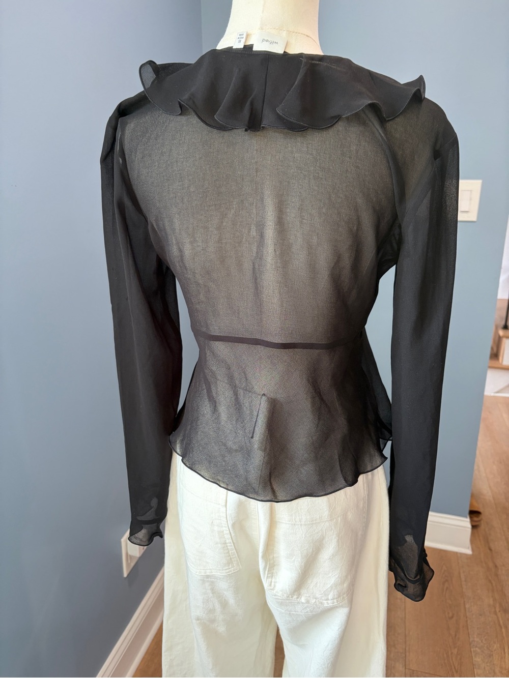 Wilfred Frenchy Blouse Black Sheer Ruffle Tie Front Top XS - Picture 6 of 9
